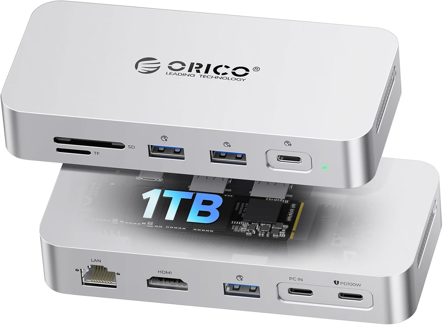 ORICO 1 TB External SSD Docking Station Expansión de Almacenamiento Extensión de Interfaz Hasta1000MBs 10 en 1 USB C HUB Soporta 4K60Hz HDMI Display 100W PD Ethernet SDTF SJ10