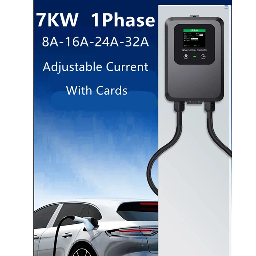 EV Wallbox 5M 7KW 32A Car Home EV Wallbox Charging Station Electric Car EV Wallbox With 5M Cable Color Screen