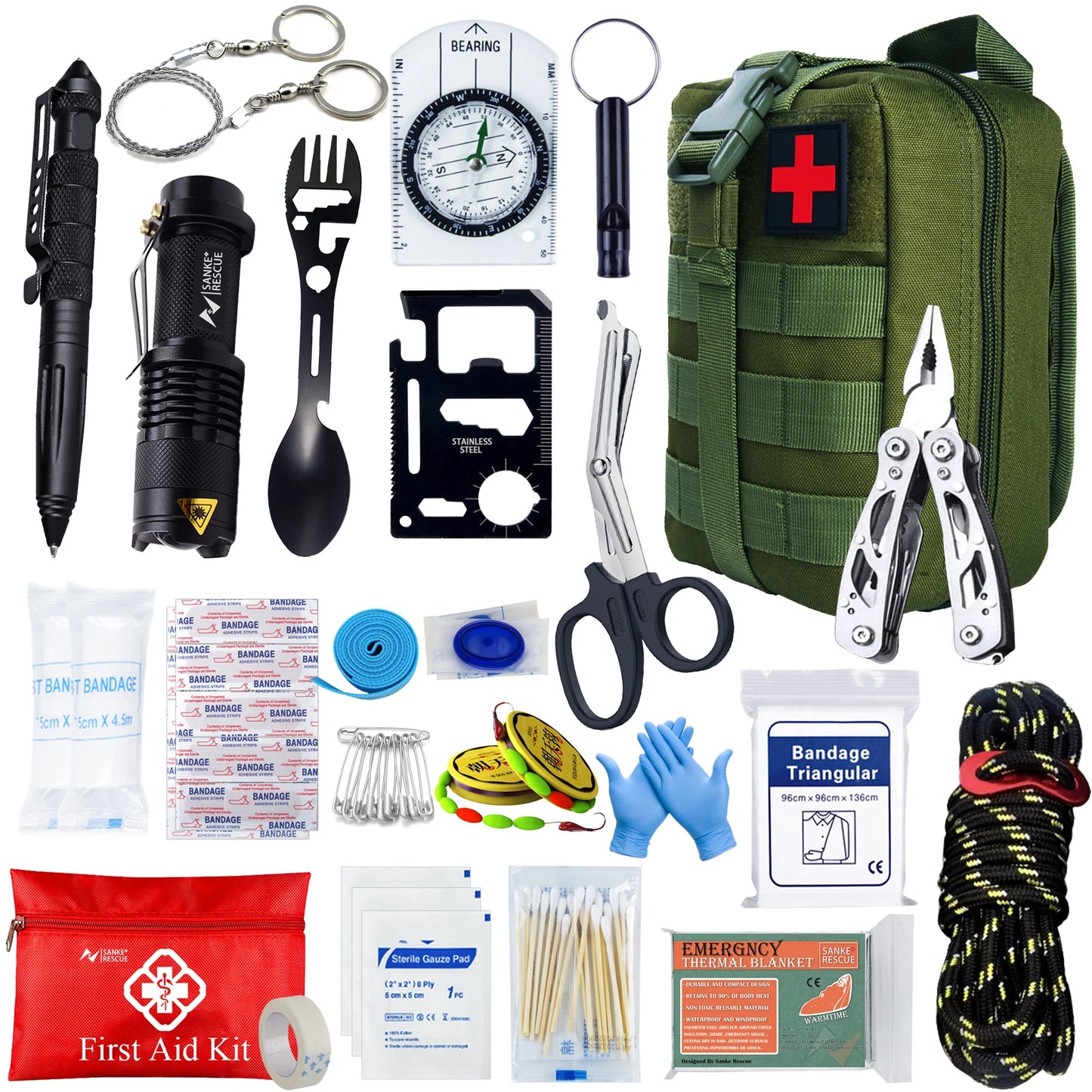 Kit de Primeros Auxilios de Supervivencia Esencial | Conjunto Completo de Emergencia Molle para Outdoor, Camping, Senderismo y EDC