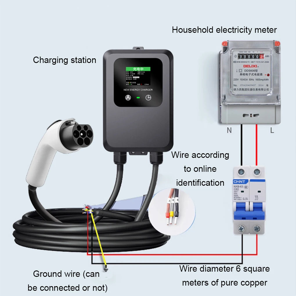 EV Wallbox 5M 7KW 32A Car Home EV Wallbox Charging Station Electric Car EV Wallbox With 5M Cable Color Screen