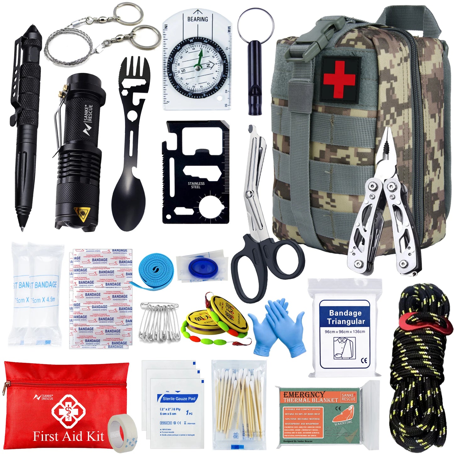 Kit de Primeros Auxilios de Supervivencia Esencial | Conjunto Completo de Emergencia Molle para Outdoor, Camping, Senderismo y EDC