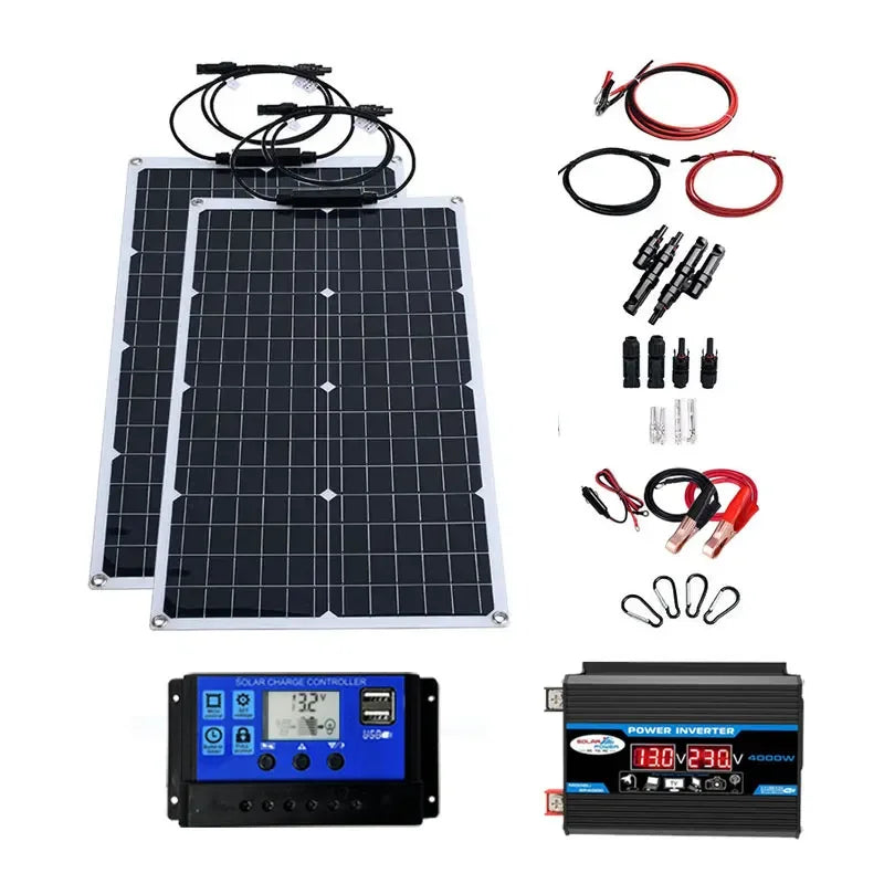 Kit Solar Flexible 2000W Completo | Inversor 4000W (110V/220V) y Controlador 12V | Para Casa, Camping y Exterior