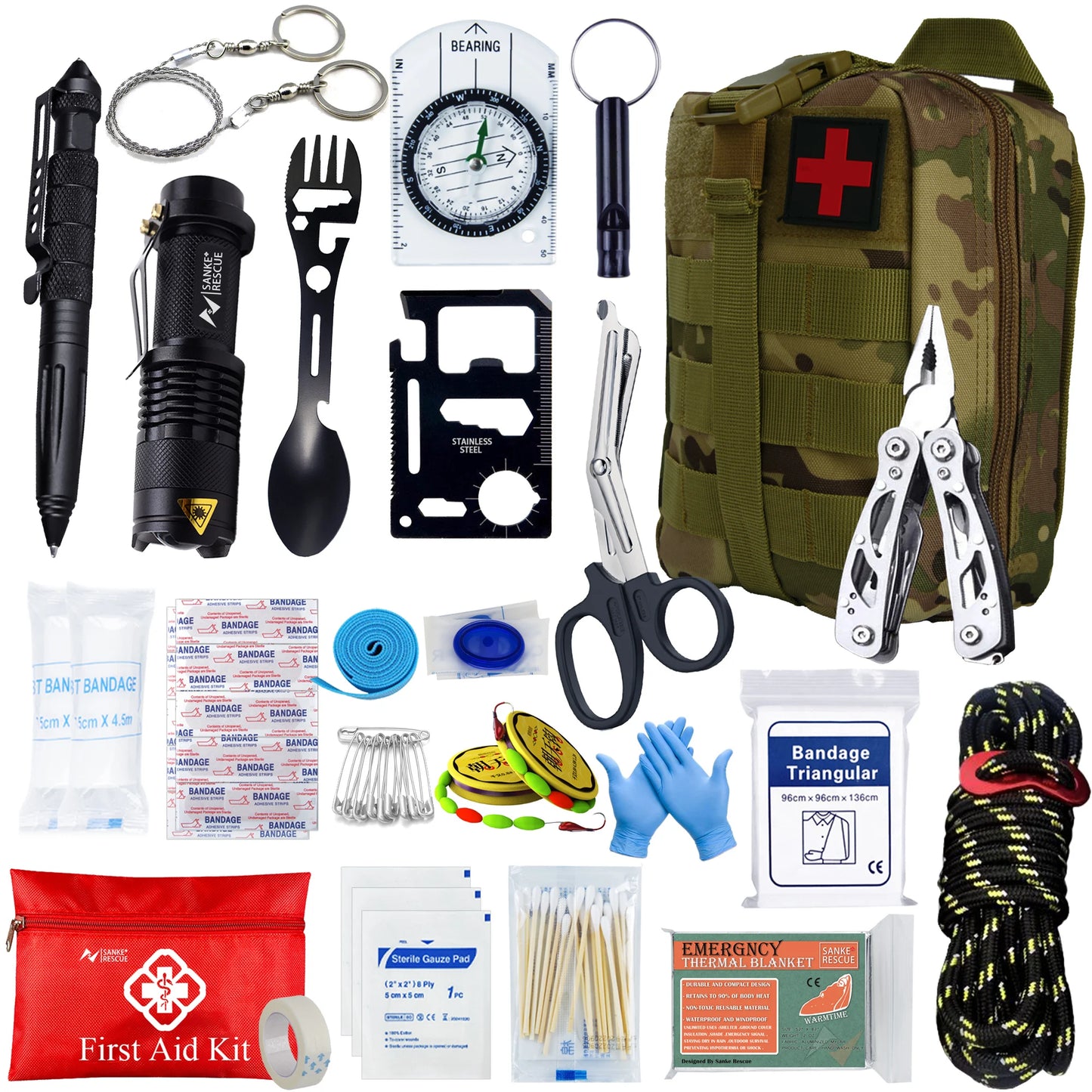 Kit de Primeros Auxilios de Supervivencia Esencial | Conjunto Completo de Emergencia Molle para Outdoor, Camping, Senderismo y EDC