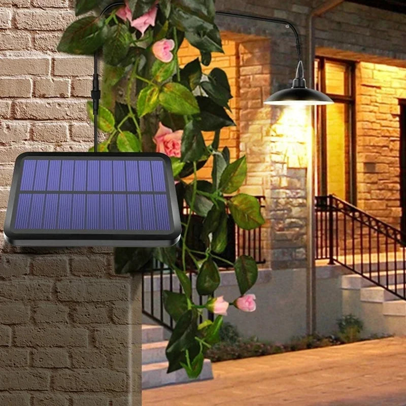 Lámpara Colgante Solar Exterior LED (Doble Cabezal) | Impermeable con Control Remoto para Cobertizos, Graneros y Uso Interior