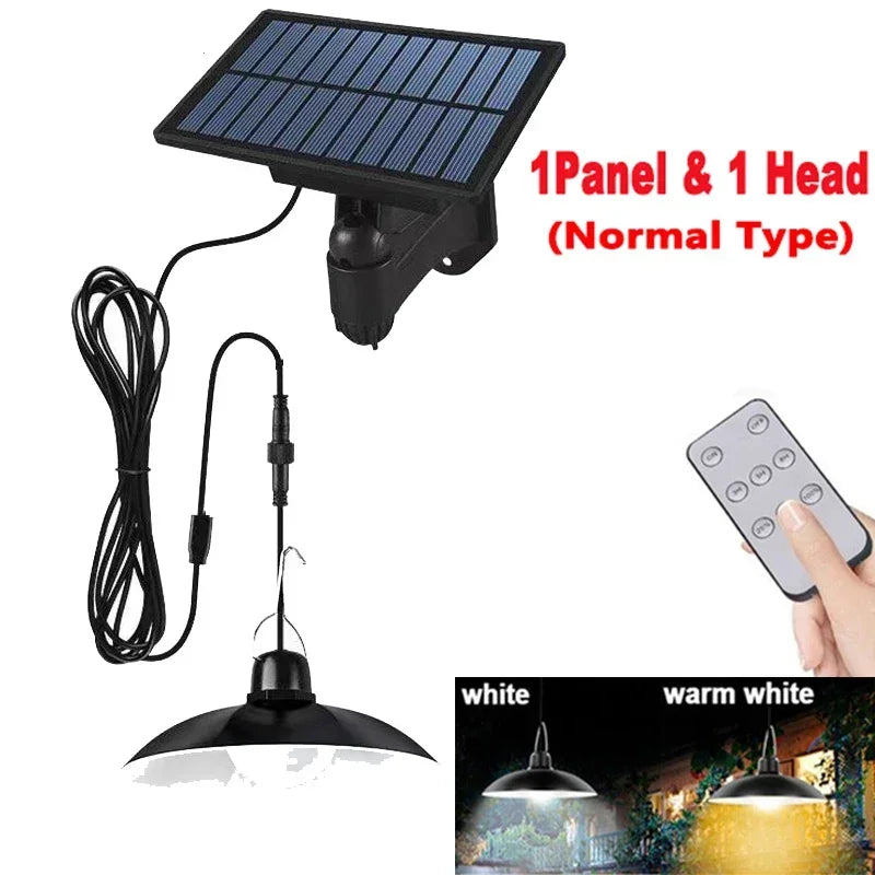 Lámpara Colgante Solar Exterior LED (Doble Cabezal) | Impermeable con Control Remoto para Cobertizos, Graneros y Uso Interior