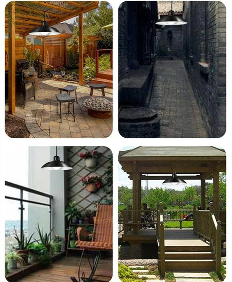 Lámpara Colgante Solar Exterior LED (Doble Cabezal) | Impermeable con Control Remoto para Cobertizos, Graneros y Uso Interior