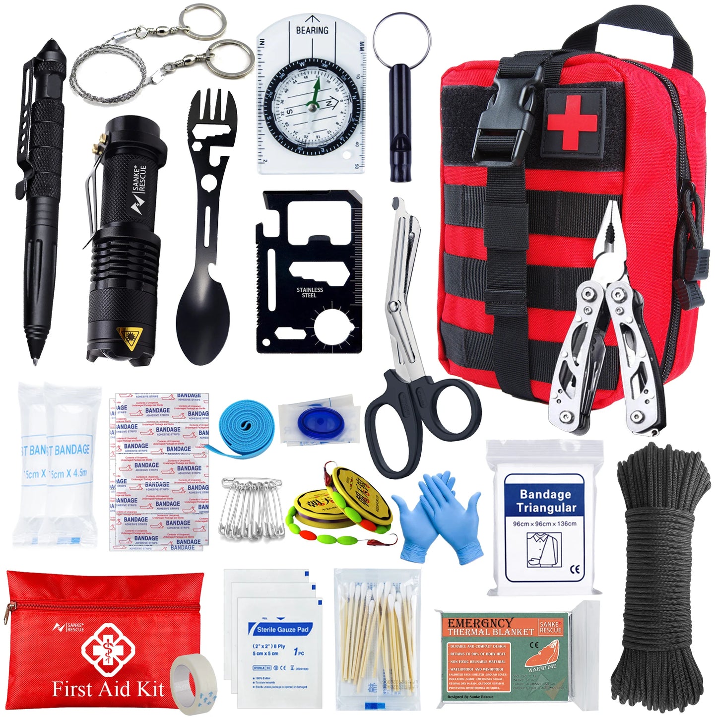 Kit de Primeros Auxilios de Supervivencia Esencial | Conjunto Completo de Emergencia Molle para Outdoor, Camping, Senderismo y EDC