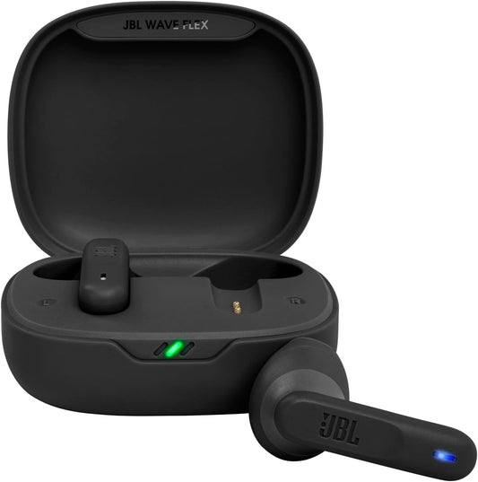 JBL Wave Flex, auriculares inalámbricos In-Ear con resistencia al agua IP54 e IPX2, tecnología TalkThru y AmbientAware y 32 horas de duración de la batería, en negro
