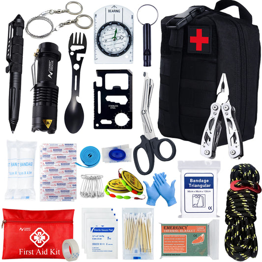Kit de Primeros Auxilios de Supervivencia Esencial | Conjunto Completo de Emergencia Molle para Outdoor, Camping, Senderismo y EDC