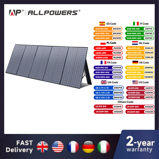 Panel Solar Plegable ALLPOWERS (140W, 200W, 400W) | Portátil para Estaciones de Energía | Carga Solar para Camping, RV y Exterior