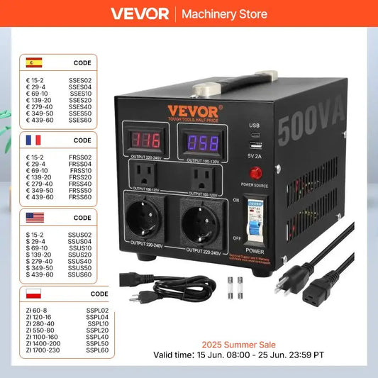 Transformador Convertidor de Voltaje  500VA-5000VA | Elevador/Reductor Universal Alta Resistencia con USB | CE (EE. UU. y UE)